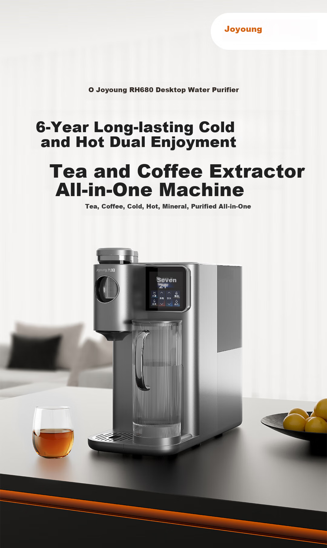 Joyoung Desktop Water Purifier, Instant Cooling And Heating Tea And Coffee Extraction Home Drinking Machine, Six-Year No-Change Cartridge, Strontium-Rich Mineralized Water, No Installation Required RH680 1