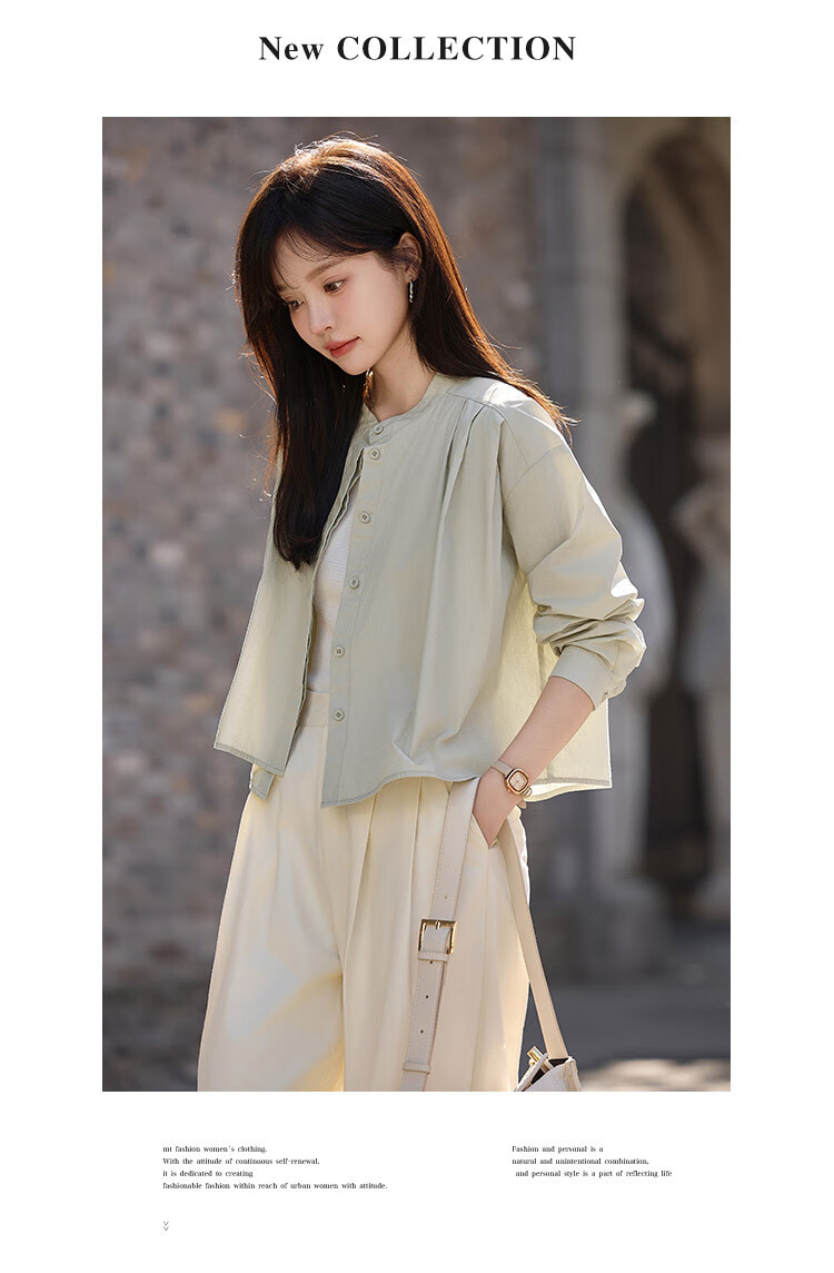 Mt [Random Time] Spring Elegant Small Stand Collar Design Gray Short Casual Shirt 3
