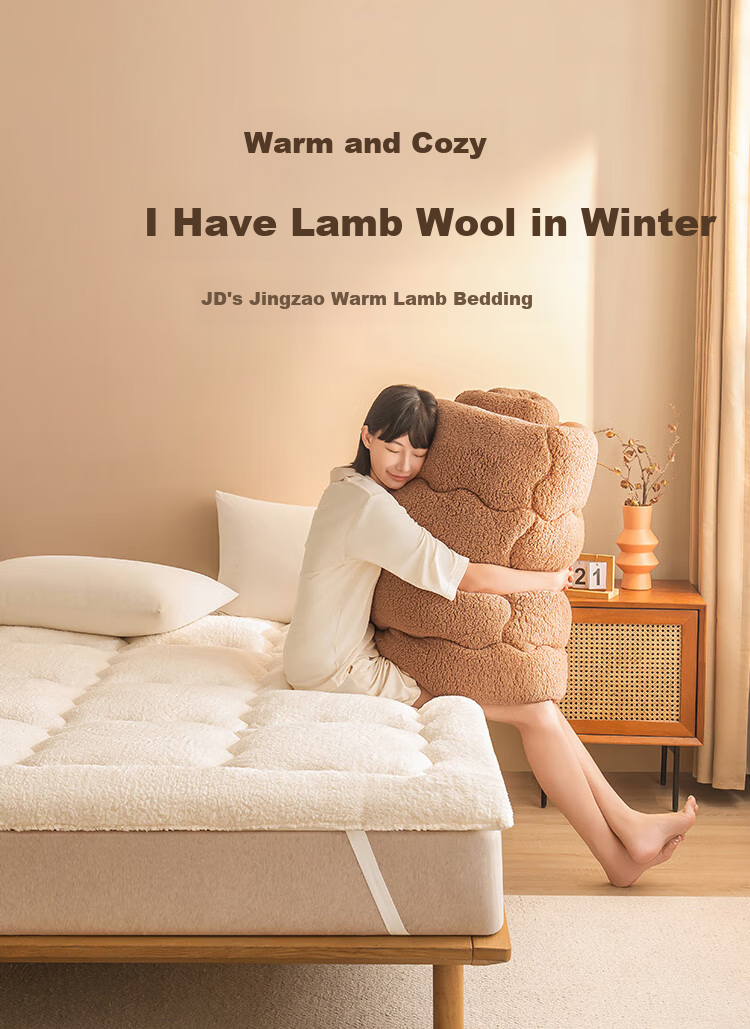 JD Original Warm Sheep Bedding Pad, Class A Cold Winter Warm Lambswool Fabric, Thickened Mattress Pad, 1.8x2m, Fluffy White 2