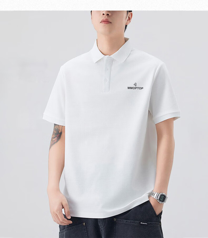 MMOPTOP Father's Day Suoluna Antibacterial Ice Silk Polo Shirt, Summer Men's Business Xinjiang Cotton Short Sleeve MP10 White M 13