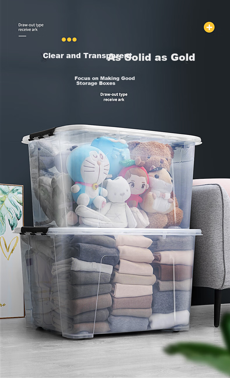 JEKO&JEKO Transparent Clothing Storage Box, Large Toy Organizer Box, Moving Box, Packing Box, Quilt Storage Box, 55L, Set of 3 1