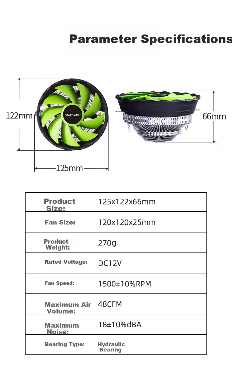 PowerTrain Knight DL120Q Low-Profile CPU Cooler for Desktop Computer, Air Cooling Fan for 1150/1151/1155/1156/1200/1700/AM4/AM3/AM2/FM2 Processors 6