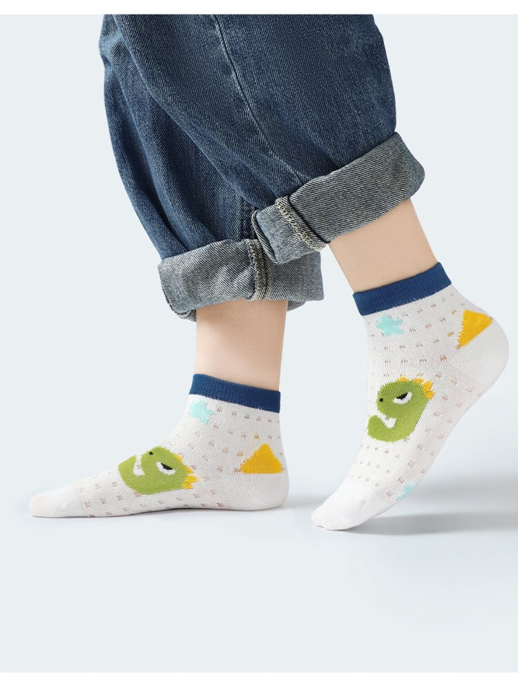 Bingxuemumian Children's Socks for Boys, Summer Thin Krits Socks, Mesh Mid-Calf Cotton Socks, Breathable, for Older Children, Casual Cartoon Short Socks 2