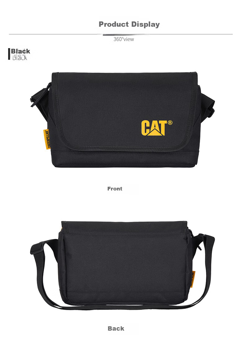 CAT Crossbody Bag, Shoulder Bag, Lightweight Messenger Bag, Casual Satchel, 11-Inch IPad Bag, Trendy Flip-Top Large Capacity Black 84512 6