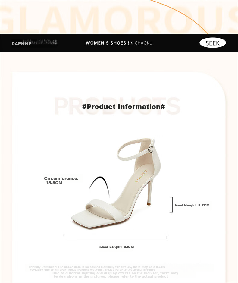 DAPHNE Thin Heel Sandals for Women, Summer French Style Elegant Versatile Outdoor Wear Ankle Strap High Heels Women's Shoes, Black, Size 34 6