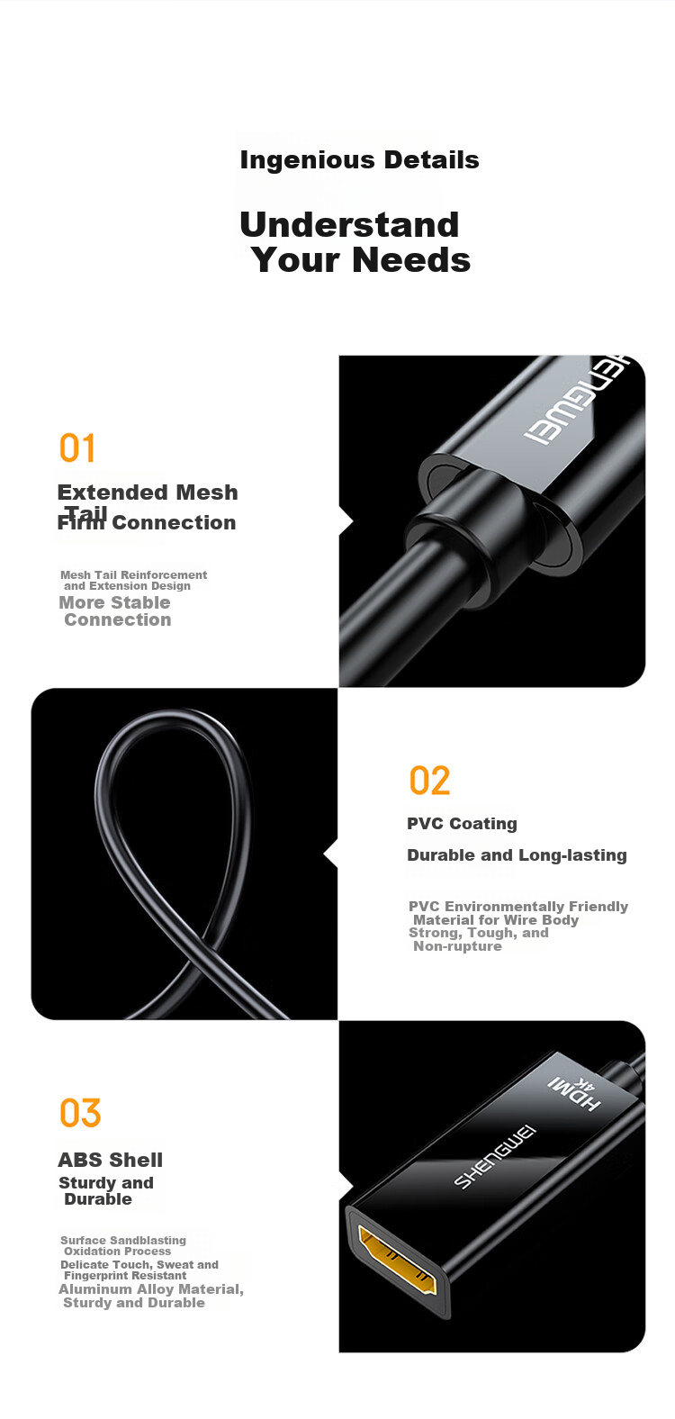 Shengwei USB-C to HDMI Converter Cable, 4K Adapter for Apple 17/16/15/MacBook, Huawei P60 Phone Screen Mirroring Cable to TV, Model AH1015G 11