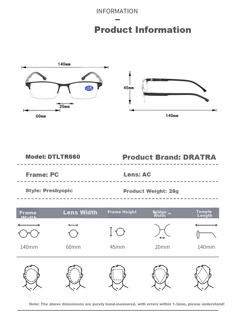 DRATRA Unisex Reading Glasses HD Comfortable Presbyopia Glasses for Phone and Computer Use Middle-aged and Elderly 2