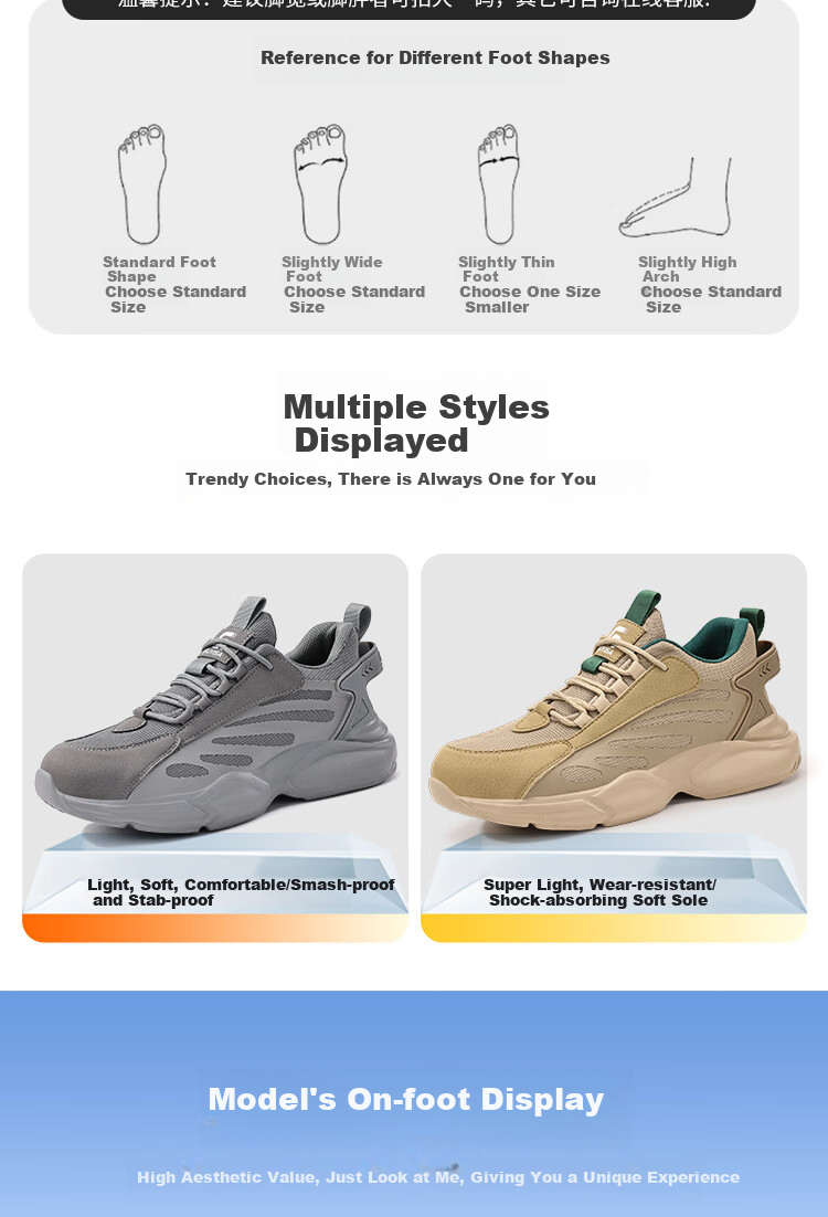 GUYISA Safety Shoes for Men, Summer Breathable Steel Toe Cap Anti-Smashing Anti-Puncture Ultra-Light Comfortable Work Boots 1157BN Size 39 13