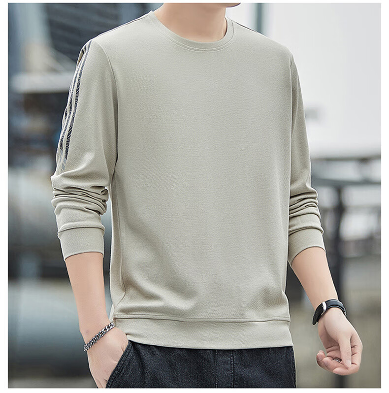 ROMON Men's Sweatshirt, Spring And Autumn Round Neck Loose High-End Long-Sleeve T-Shirt, Comfortable Base Layer Jacket for Men, 8939 Dark Gray 2XL 14