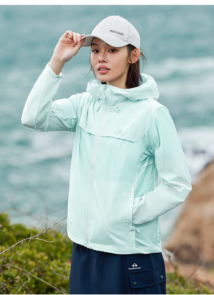 Pioneer Camp Zhuque Sun Protection Jacket for Women, Summer Outdoor Breathable UV-Resistant Hooded Original Yarn Sun Protection Clothing, Lightweight Outer Coat 11