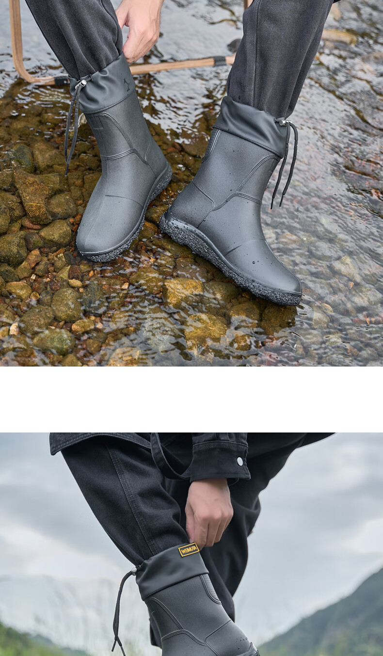 Lanoudun Men's Tall Waterproof Rain Boots, Rubber Shoes, Outdoor Fishing, Car Washing, Non-Slip Chef Shoes Cover YX1018 Size 44 8