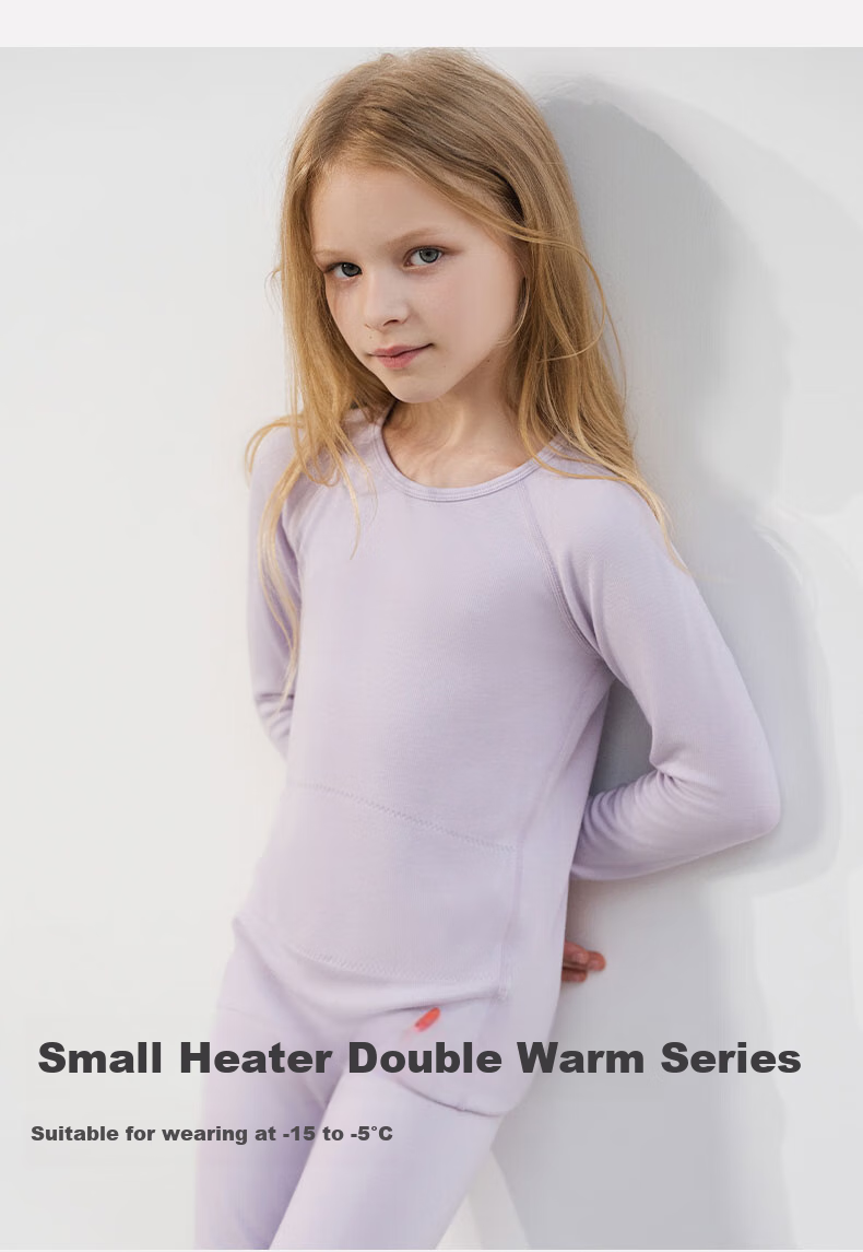 Aimer Kids Extra Warm Moisture-Wicking Thermal Underwear for Girls, Double-Layer Belly And Neck Protection, Purple Autumn Top, Size 140 2