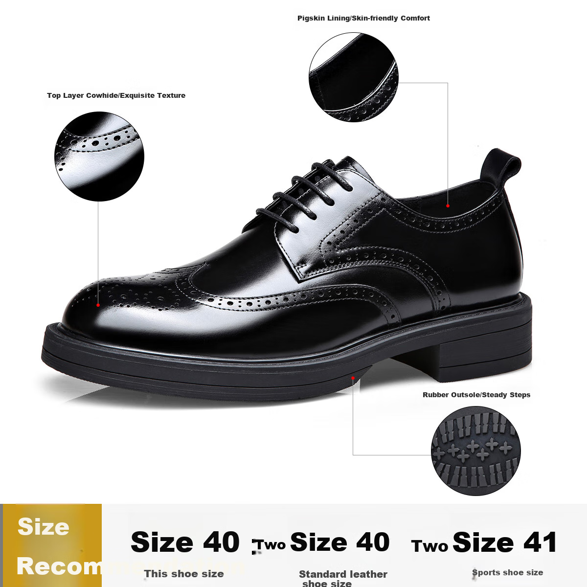 St&Sat Men's Shoes, Top-Layer Cowhide Business Formal Leather Shoes, British Style Men's Brogue Casual Leather Shoes, Black, Size 42 7