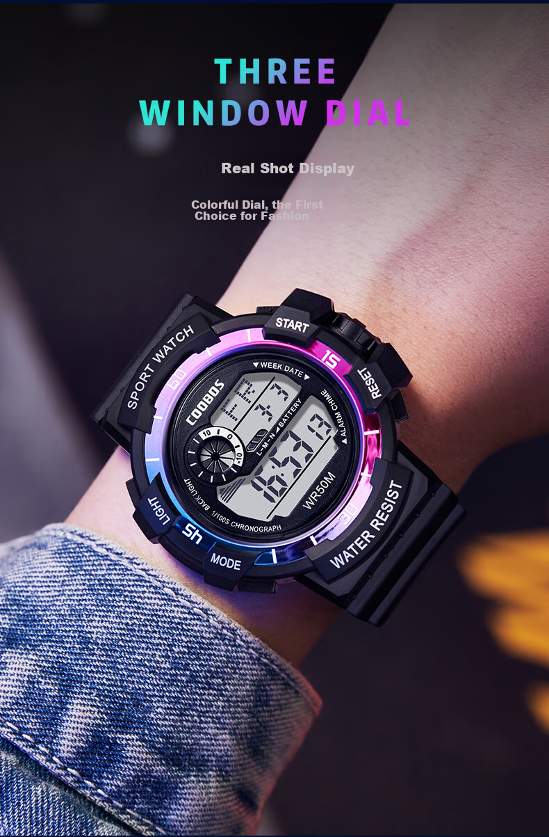 LOUIE JUELEN Electronic Watch for Men, Children's Multifunctional Alarm Clock for Primary And Secondary School Students, Trendy Sports Back-To Season, Black And Gold 7
