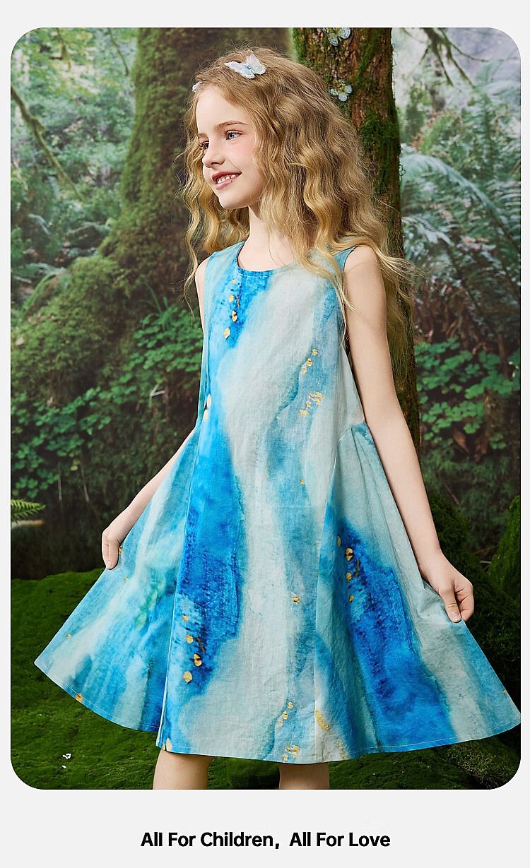 ASK JUNIOR Kids Dress Girls 2026 Summer Sleeveless Vest Dress Beach Vacation Style Princess Dress Green 130 22