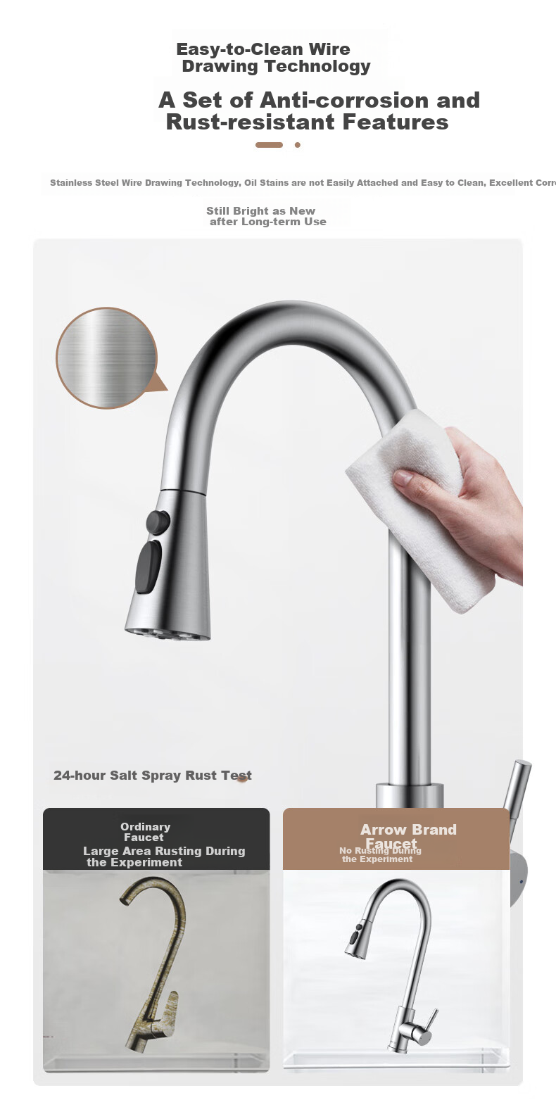 ARROW 304 Stainless Steel Hot And Cold Water Faucet, Rotatable Pull-Out Tap, Kitchen Pull-Type [15% Refreshing Subsidy] 9