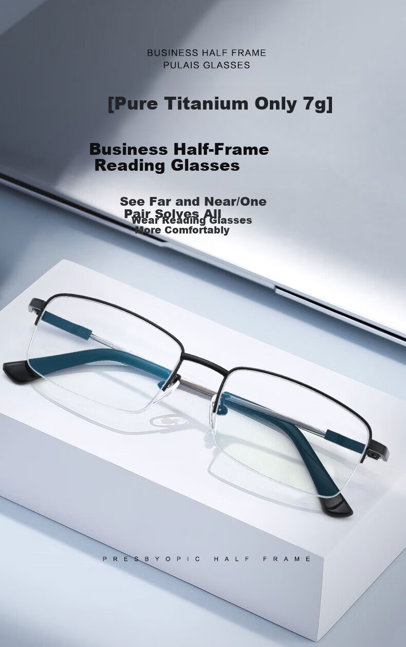 FENCHI Pure Titanium Ultra-Light Reading Glasses for Men And Seniors, High-Definition Anti-Blue Light Bifocal Smart Zoom Presbyopic Glasses for Dad 1