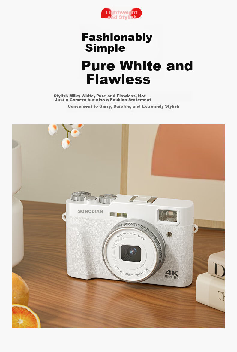 SONGDIAN Vlog Digital Camera Retro Mirrorless Portable Camera with High-Definition Viewfinder, Student All-In Camera DC202 Official Standard Configuration + Leather Case Set, 32GB Memory 6