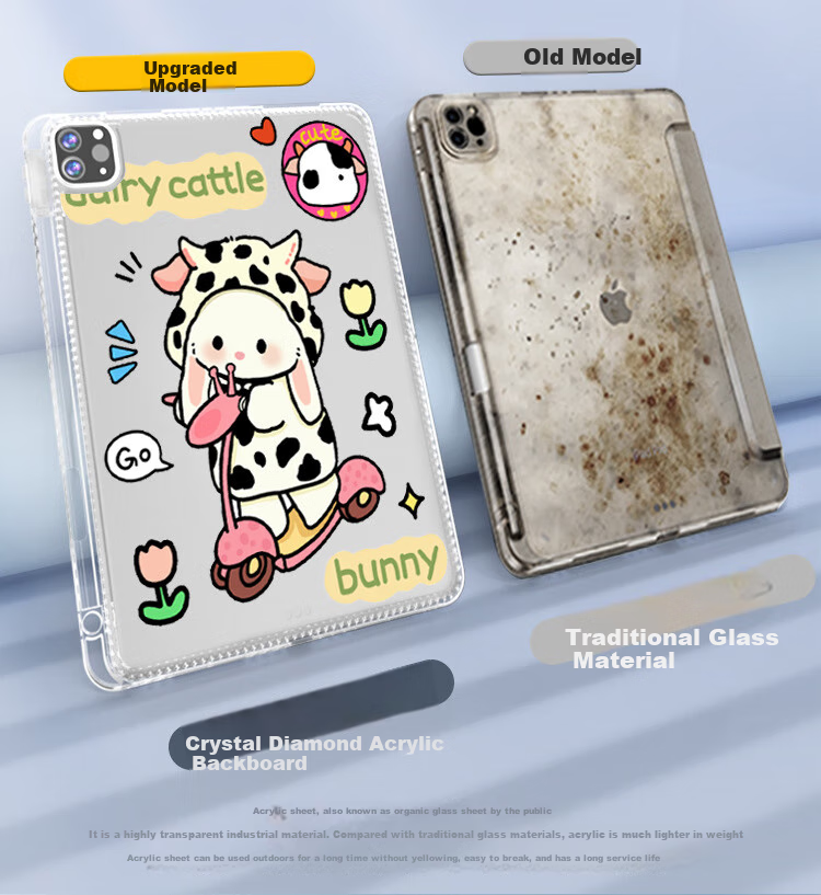 HBOALG Compatible with Apple IPad Pro Case, Cartoon Protective Cover for Apple IPad Pro 2024 New 11-Inch Model with Air Cushion, Pencil Holder, Ultra-Thin Shockproof Soft Case 3
