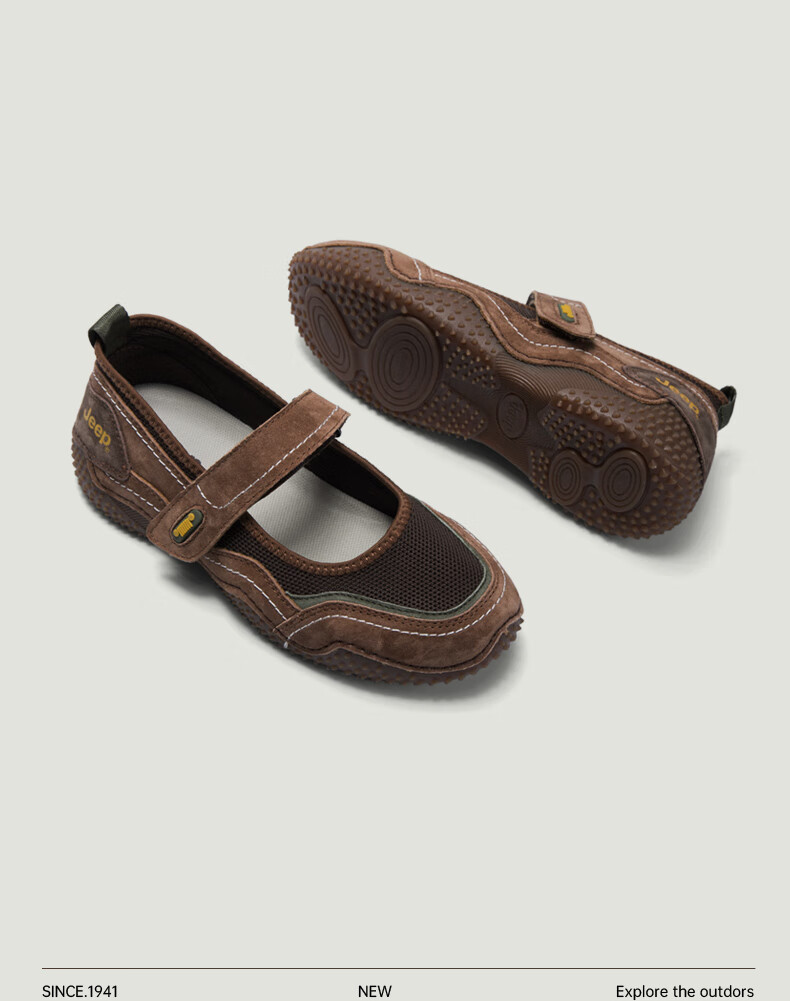 Jeep Women's Mary Jane Shoes, Shallow Mouth Flats, Comfortable Soft Sole, Velcro Slip-On Women's Shoes, Coffee Color, Size 39 12