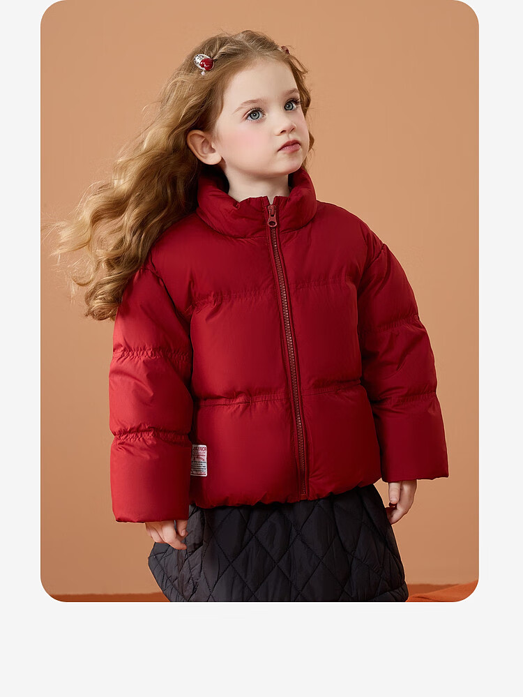 ASK JUNIOR [New Year's Outfit] Children's down Jacket, Winter Thick Warm Girls' Windproof Short Down Coat, Bright Red 6