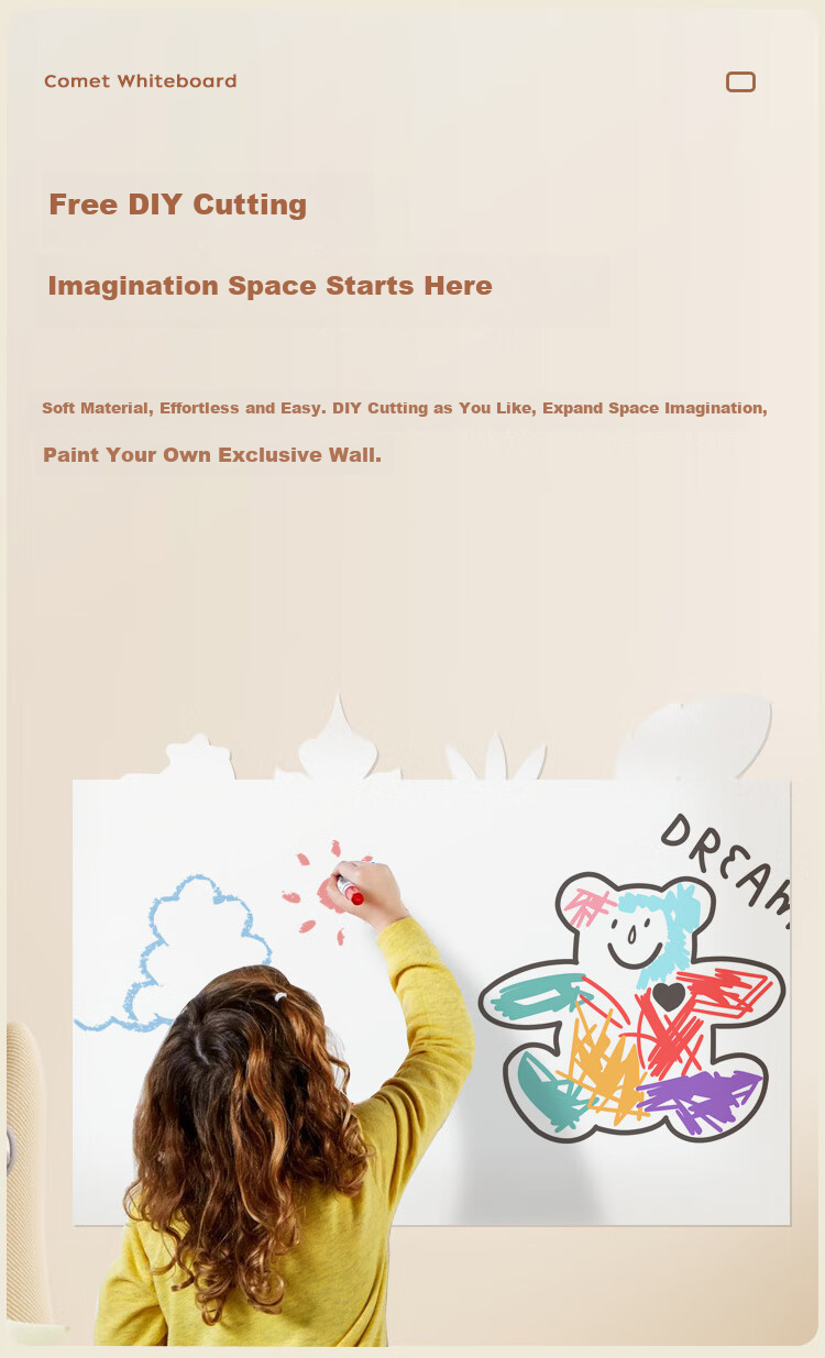 Kemi 120x150cm Soft Whiteboard Wall Sticker, Non-Damaging to Walls, Removable Magnetic Small Whiteboard, Office Writing Board, Hanging Magnetic Blackboard, Home Use Erasable Children's Doodle Wallpaper R120150 3