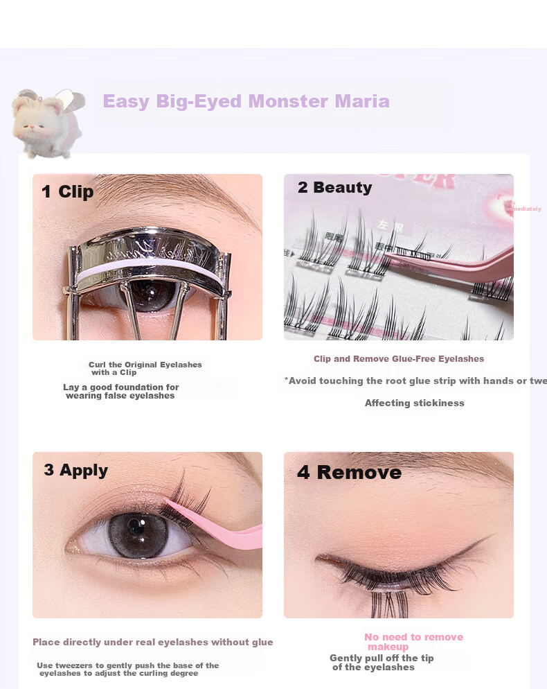 FLORTTE Glue-Free False Eyelashes, Segmented Self-Adhesive Eyelashes, Natural, Removable, Beginner-Friendly, Qixi 04# Natural Beauty 15