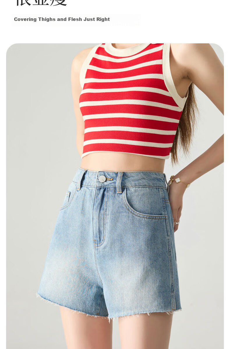 LangSha Women's Loose-Fit Denim Shorts, Lightweight for Summer, Frayed Edges, Straight-Leg Slimming A-Line Wide-Leg Pants, Casual Versatile Hot Pants for Outdoor Wear 6