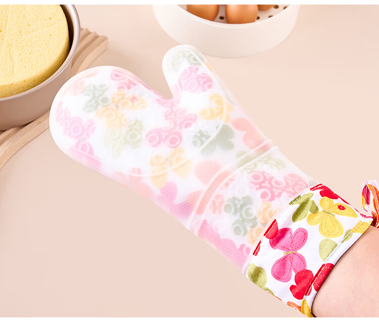 Suncojia Silicone Heat-Resistant Oven Gloves Baking Gloves High-Temperature Resistant Double-Layer Microwave Oven Glove Single Piece 2
