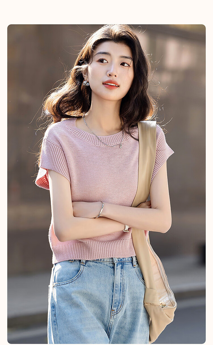 Dme [Selected Bamboo Fiber] Summer Elegant Round Neck Sleeveless Sweater, Short Elastic Slim-Fit Knitted Top for Wome 3