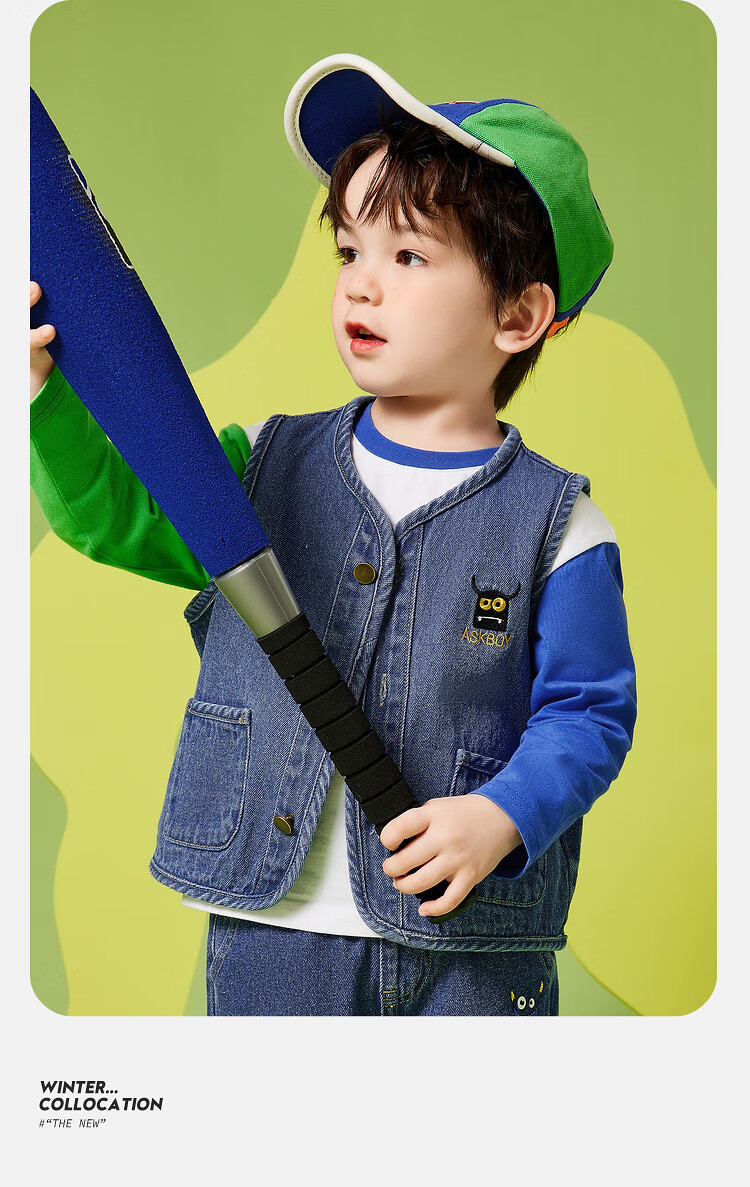 ASK JUNIOR Boys' Vest, 2026 Autumn Toddler Cartoon Letter Print Children's Waistcoat Jacket Vest Top, Blue, Size 100 8