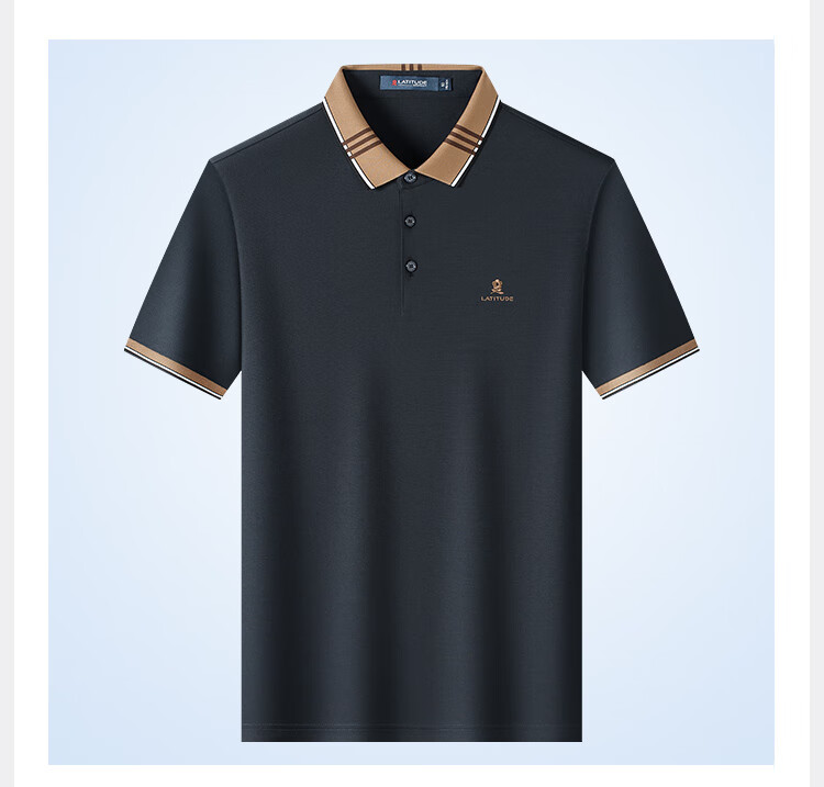 MONTAGUT Summer Short-Sleeve Polo Shirt for Men, High-End Business Mulberry Silk Breathable Cool-Touch T-Shirt, Navy Blue L/50 9