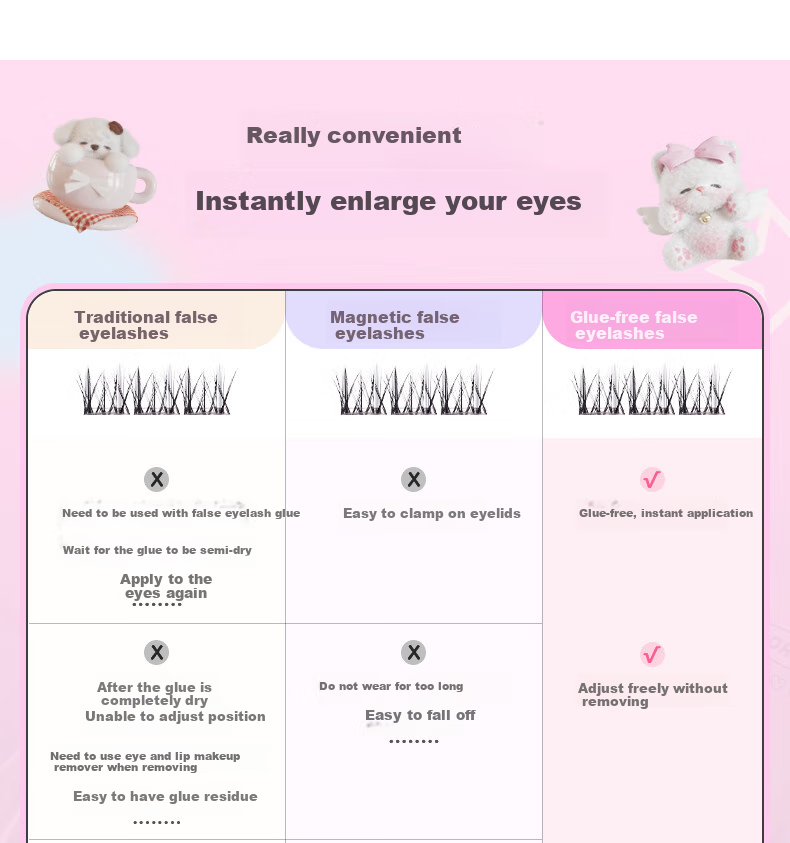 FLORTTE Glue-Free False Eyelashes, Segmented Self-Adhesive Eyelashes, Natural, Removable, Beginner-Friendly, Qixi 04# Natural Beauty 6
