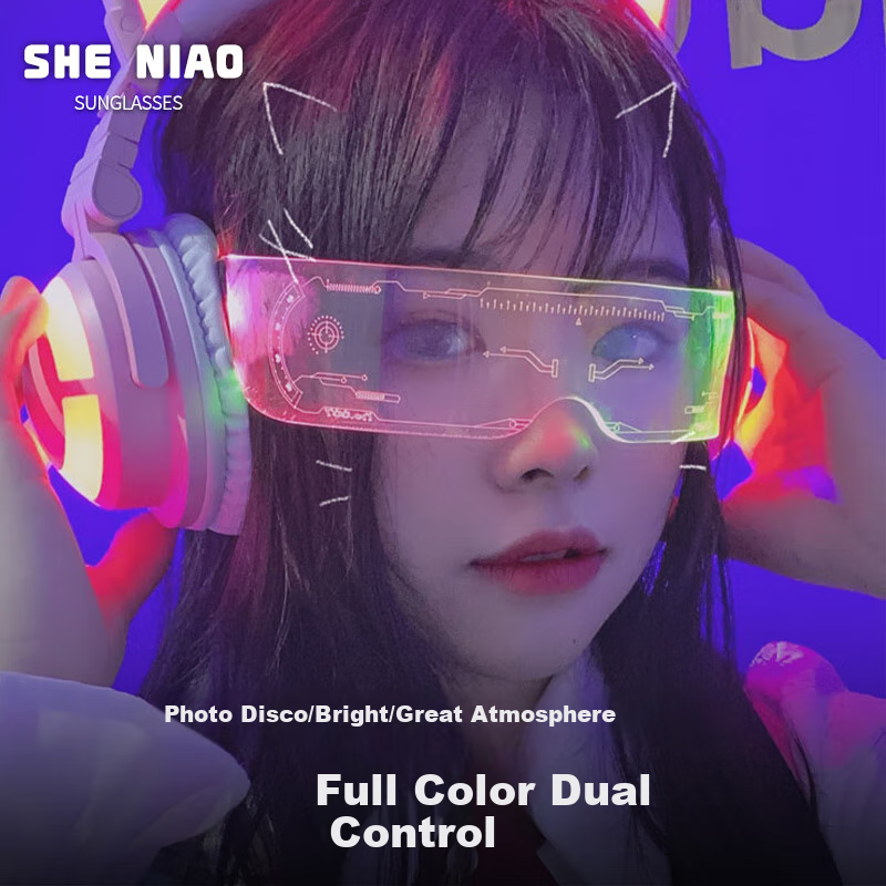 Sheniao LED [Glowing Tech Glasses] Dual Control, Nightclub Bar Dance Music Festival Internet Celebrity Photo Atmosphere Props