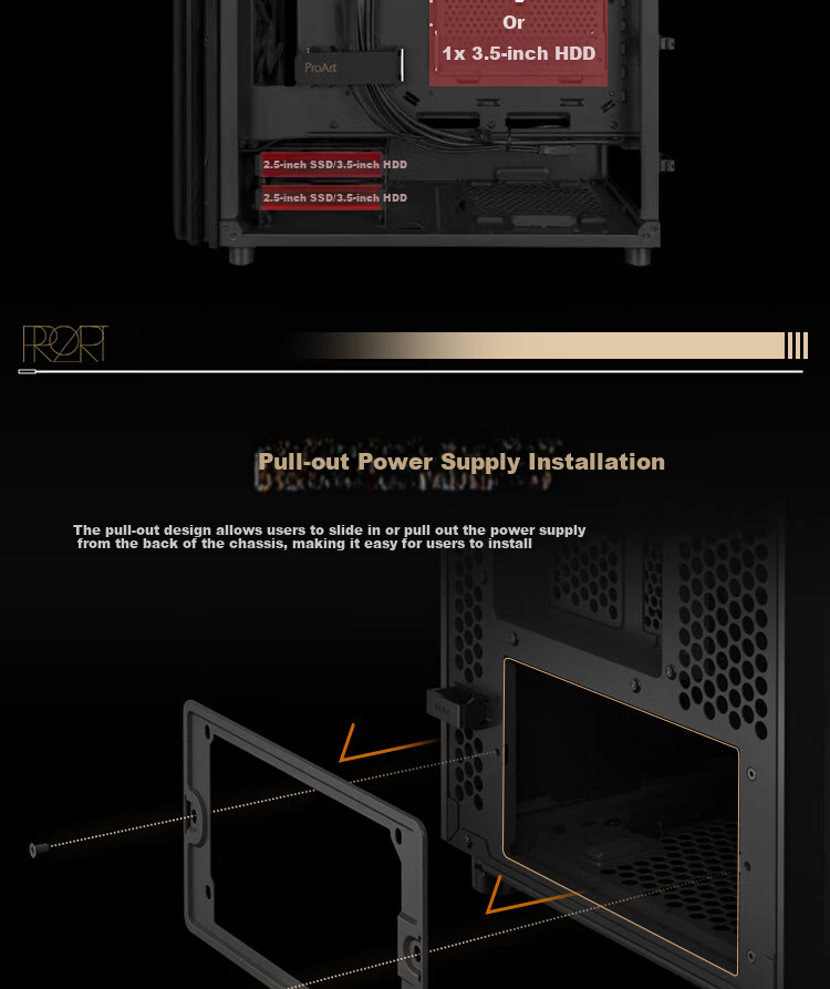 ASUS ProArt Chuangmeng40 PA401 Muyi Tiyun Edition Case, Powerful Cooling, Wooden Art Front Air Grille, Tool-Free Disassembly And Assembly, Power Button Lock, PWM Switch 10