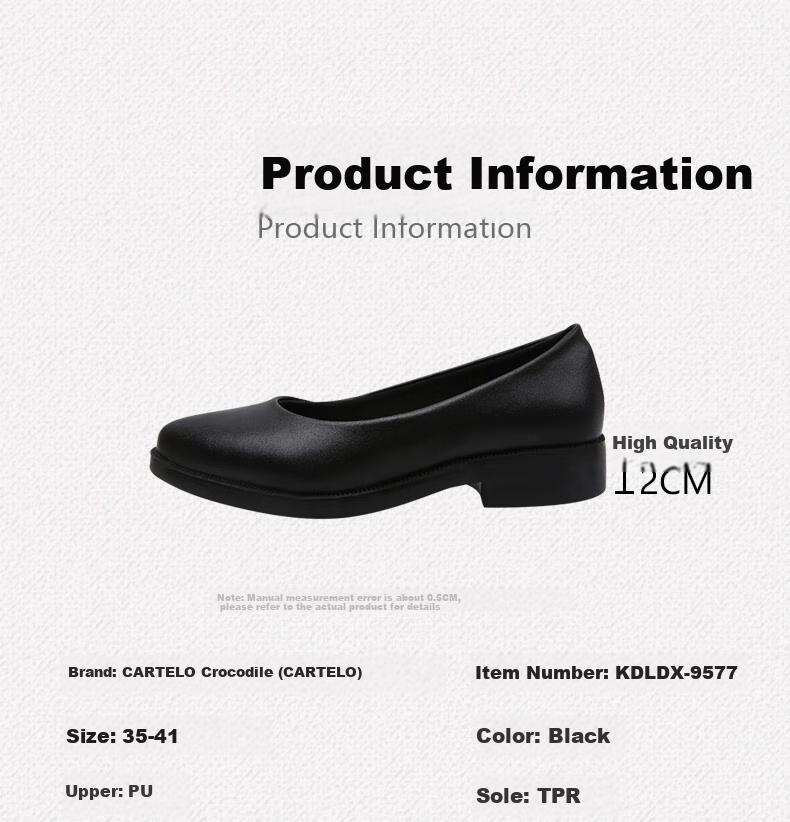CARTELO Professional Black Work Shoes, Comfortable Leather Shoes for Women, Single Shoes KDLDX-9577 Black Size 35 4