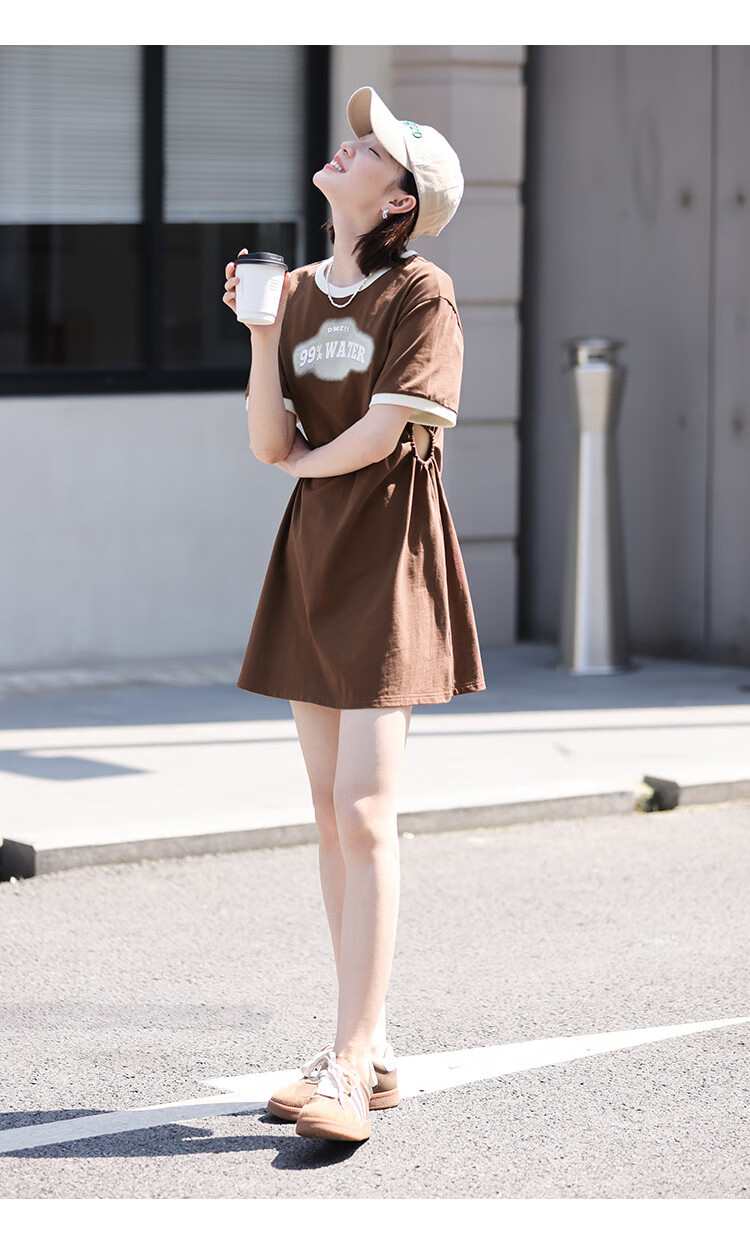 Dme [Low-Cut Dress] Summer Round Neck Short-Sleeve Dress with Hollow-Out Waist Desig 10