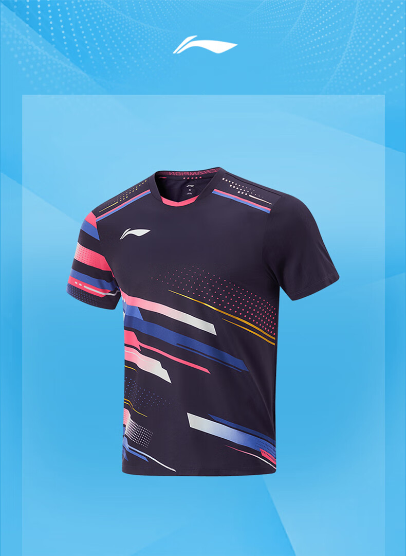 LI-NING Table Tennis Short Sleeve National Team Professional Competition Training Sportswear Set Unisex Bright Blue 10