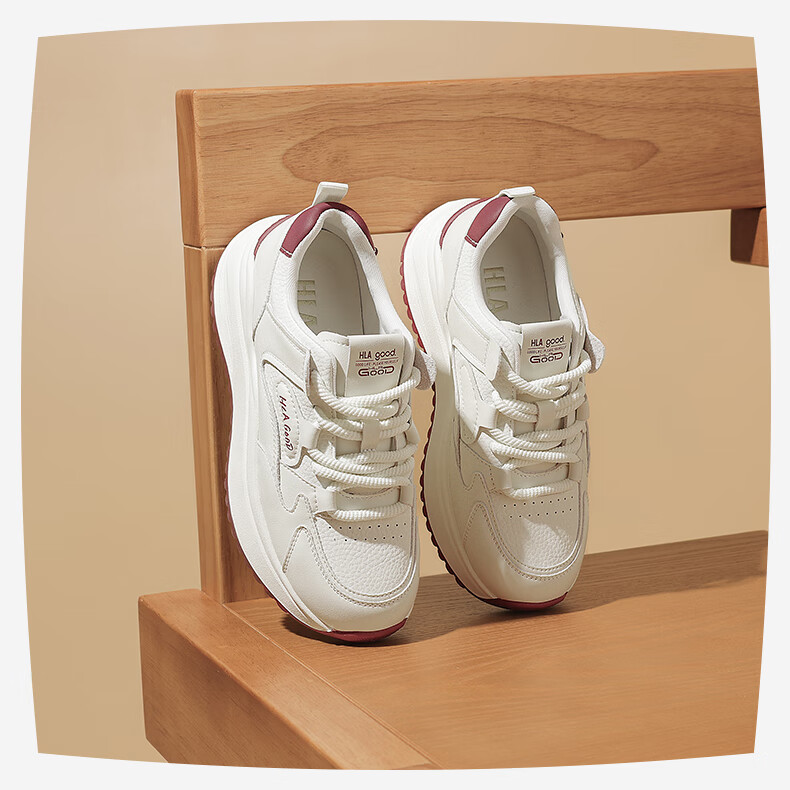 HLA Women's Sports Casual Shoes Spring Summer Versatile White Dad Sneakers Lightweight HDAYXW1CDQ036 Beige Size 38 7