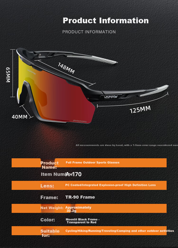 VOZAPOW Cycling Glasses with Photochromic Lenses for Day And Night Use, Road Bike Goggles, Outdoor Sports Running Hiking Glasses for Men And Wome 13