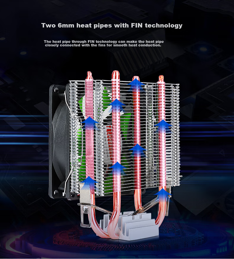 JPLAYER 2 Copper Tube 9cm Non-Glazed Fan CPU Cooling Radiator, Noise-Reducing Fan (AMD/Intel Multi-Platform/Silicon Gel Included) 3