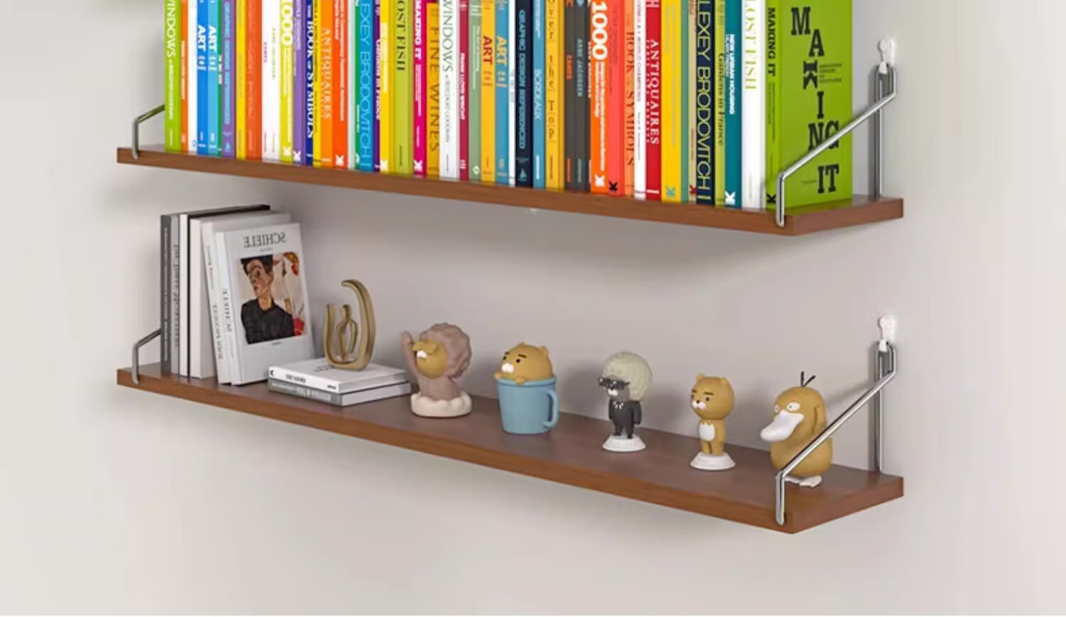 Anerya Wall-Mounted Storage Rack, No Drilling Required, Wall-Hanging Kitchen Shelf, Wooden Board Bookshelf, Storage Organizer, 60cm 5