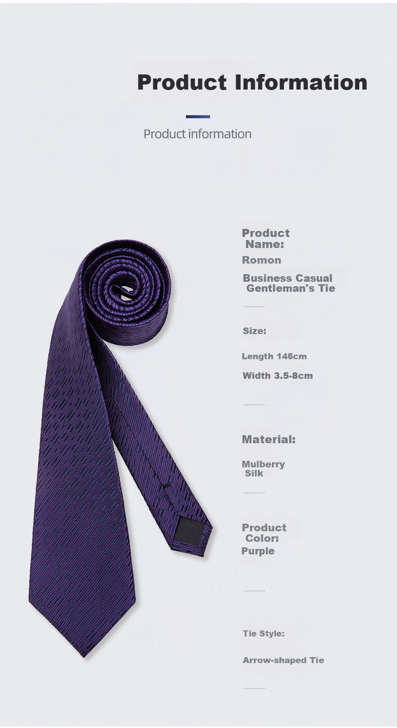 Luomeng Men's Tie, Business Casual Formal Wear, Purple Mulberry Silk, Hand-Tied, 8 Cm Wide, Gift Box Packaging 4