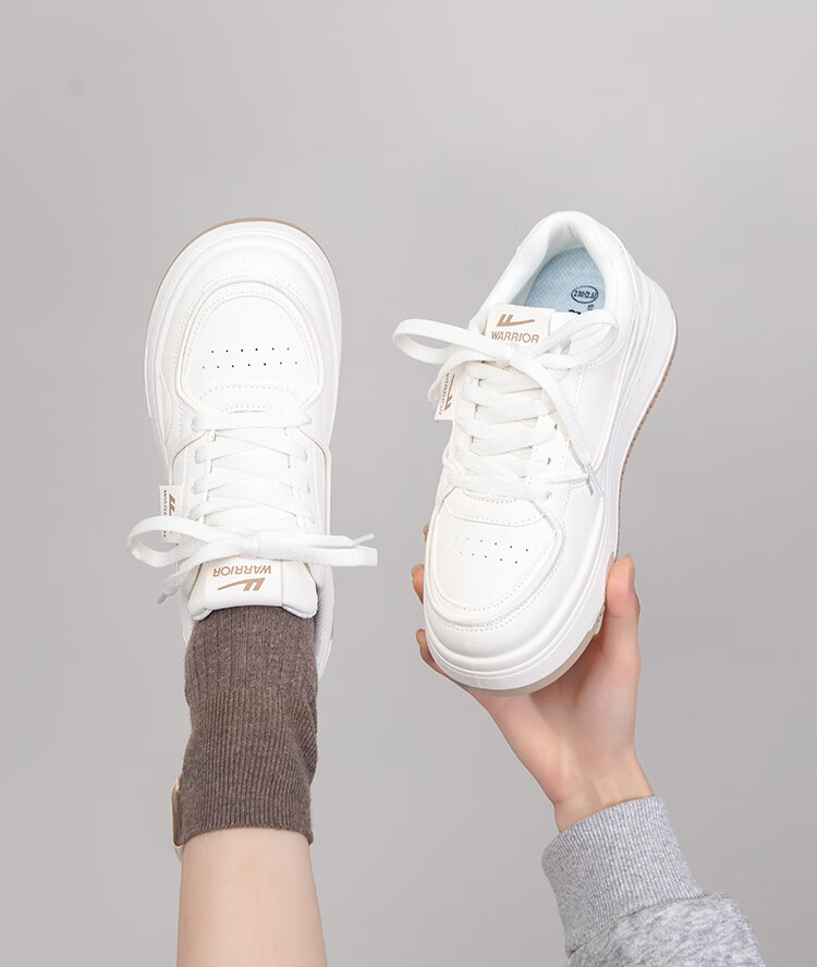 Warrior Women's Thick Sole Sneakers Height Increasing White Casual Sports Shoes J873Z Beige/White 36 4