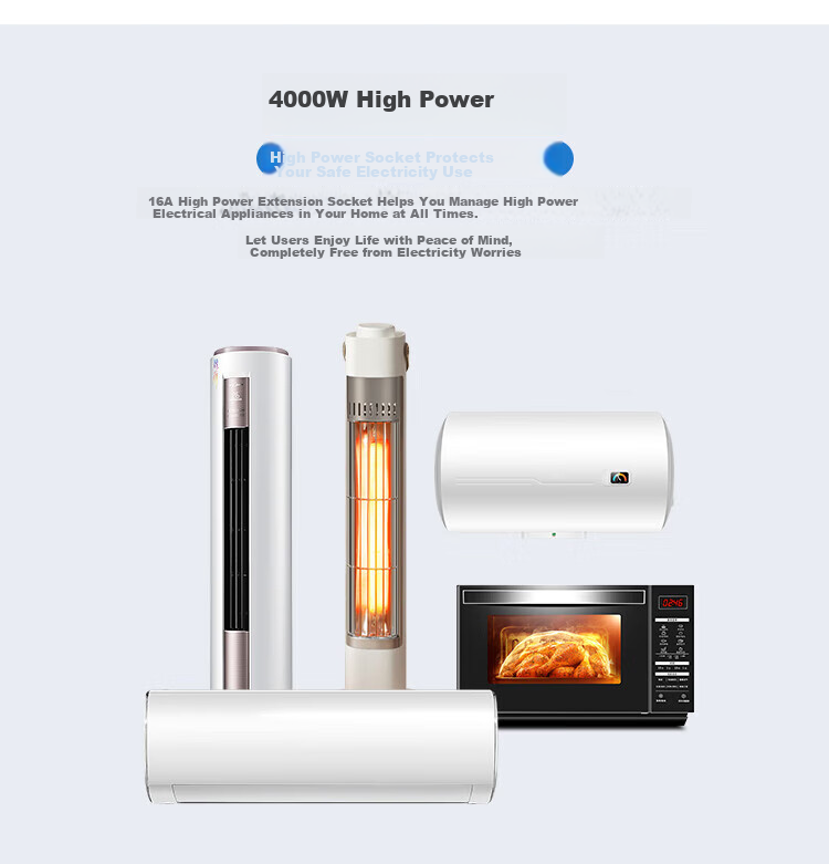 JS JISHUN Professional 16A Air Conditioner Water Heater Socket, High Power 4000W Lightning Protection And Overload Prevention, 10A16A Conversion 4-Meter Extension Cord, Specialized for Air Conditioners And Water Heaters 5