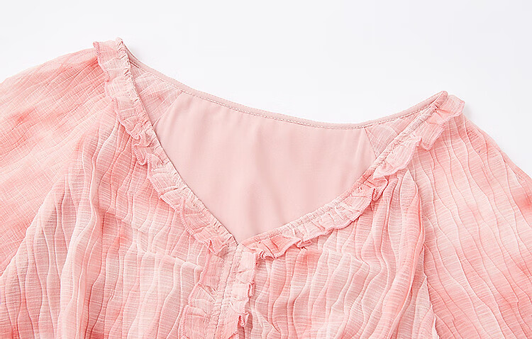 Dme [French-Style Muse] Spring Lightweight Wrinkle-Resistant Chiffon Floral Fairy Dress, Waist-Cinching Ruffle Trim Women's Dress 7