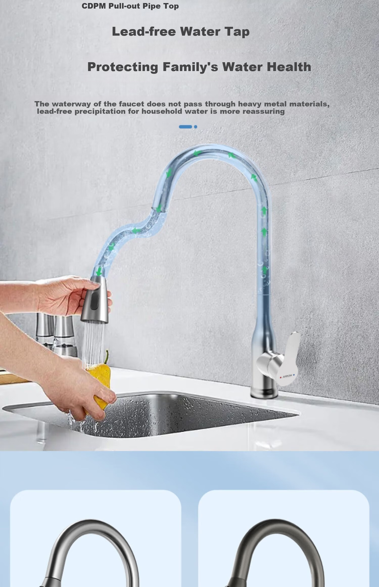 ARROW Kitchen Faucet, 360° Swivel Pull-Out Hot And Cold Water, Extendable Rotating Vegetable Washing Stainless Steel Kitchen Tap 11