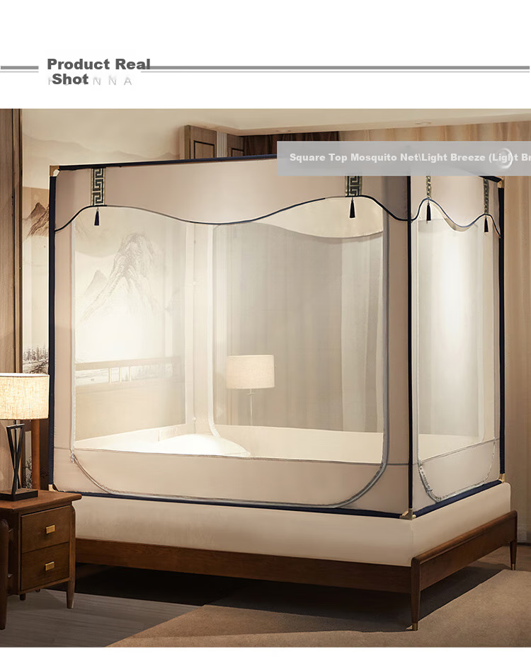 FUANNA Home Mosquito Net, Baby Fall Prevention Fence Mosquito Net with Three Doors, 1.5x2 Meter Bed, Light Coffee [Dense Mesh] 12
