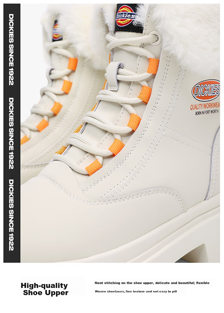 Dickies Women's Snow Boots, Women's Boots, Fleece-Lined Martin Boots, Thickened Warm Cotton Boots, High-Top Casual Boots, Beige, Size 39 5