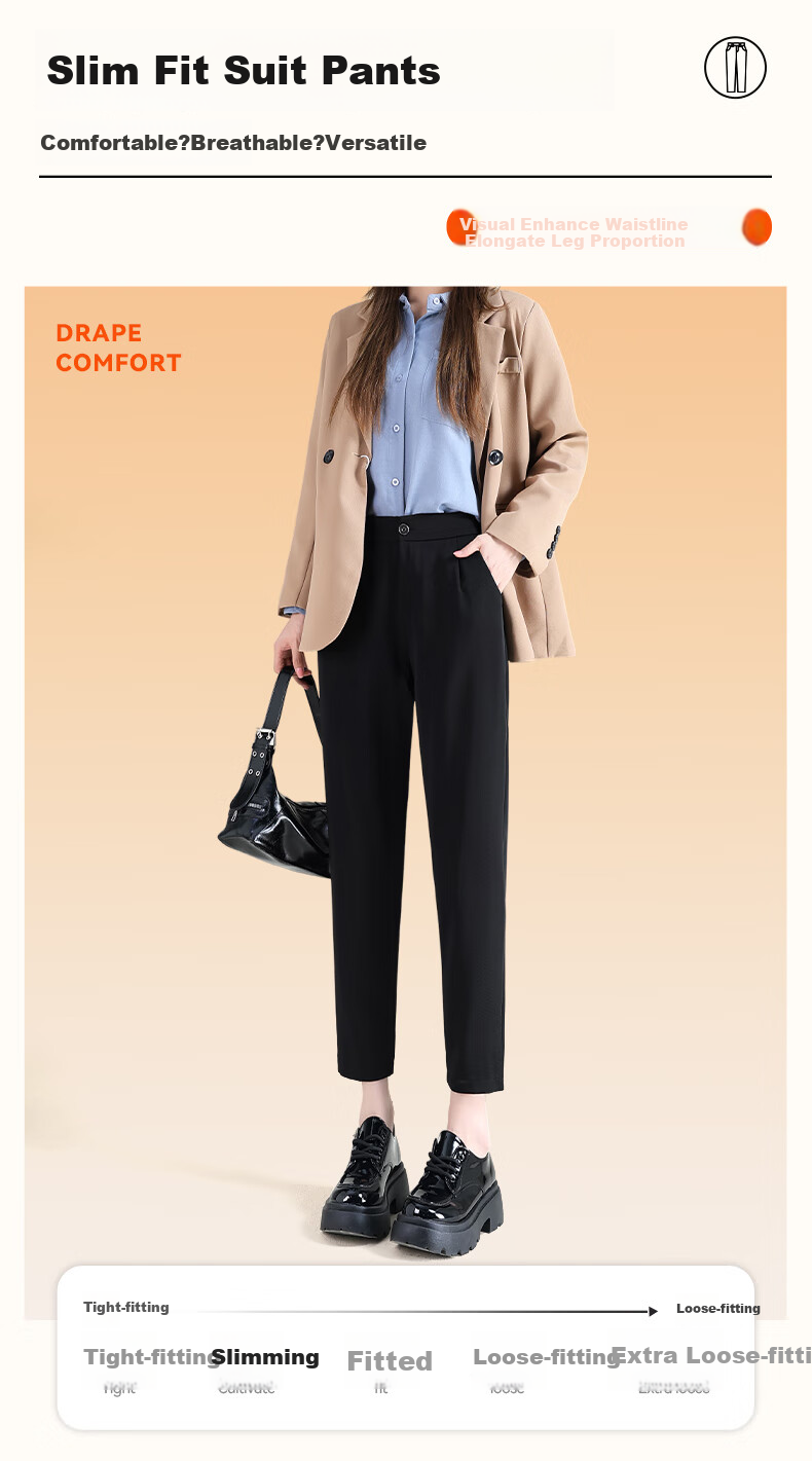 FitonTon Women's Dress Pants, Autumn And Winter Fleece-Lined Trousers, High-Waisted Loose Straight-Leg Cigarette Pants, Thickened Warm Draping Casual Pants for Wome 1